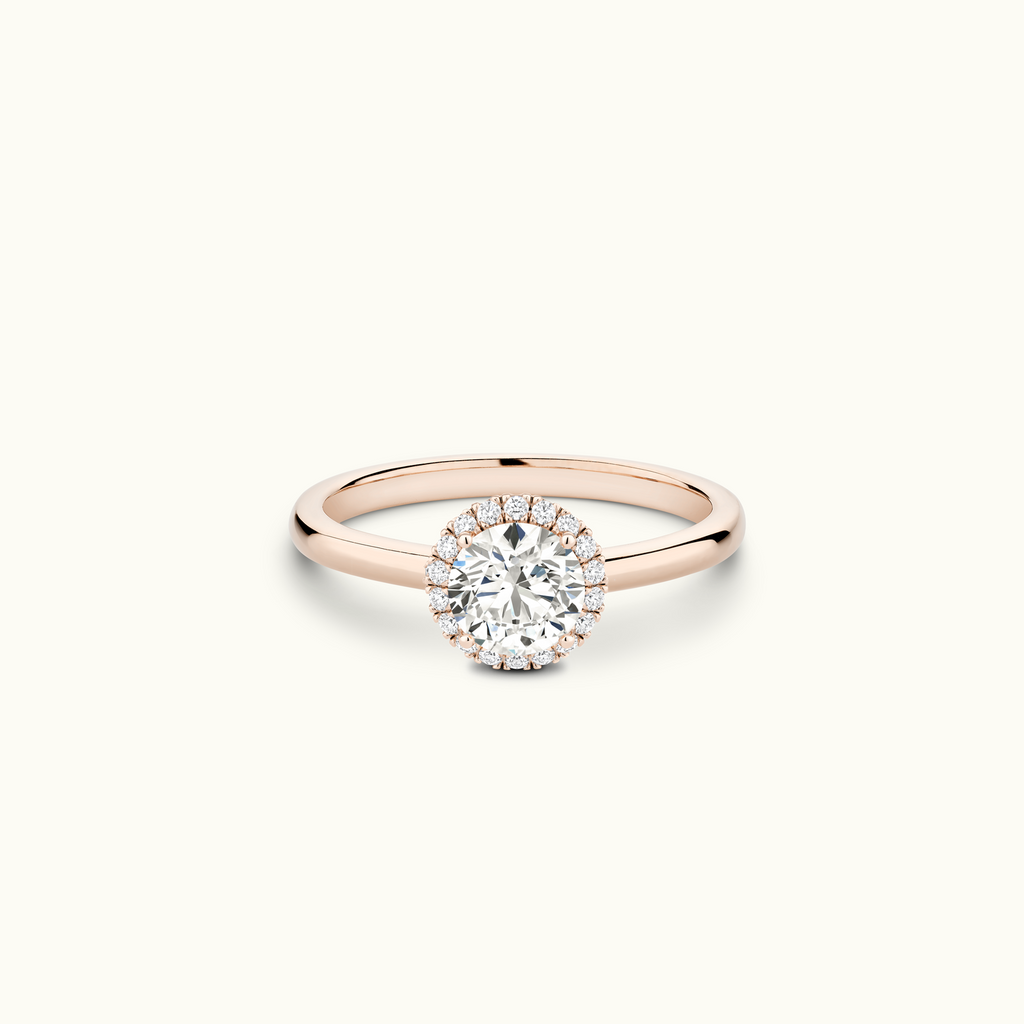 Jewellers District's Cathedral-Setting Diamond Halo Engagement Ring in 14k Rose Gold, Round