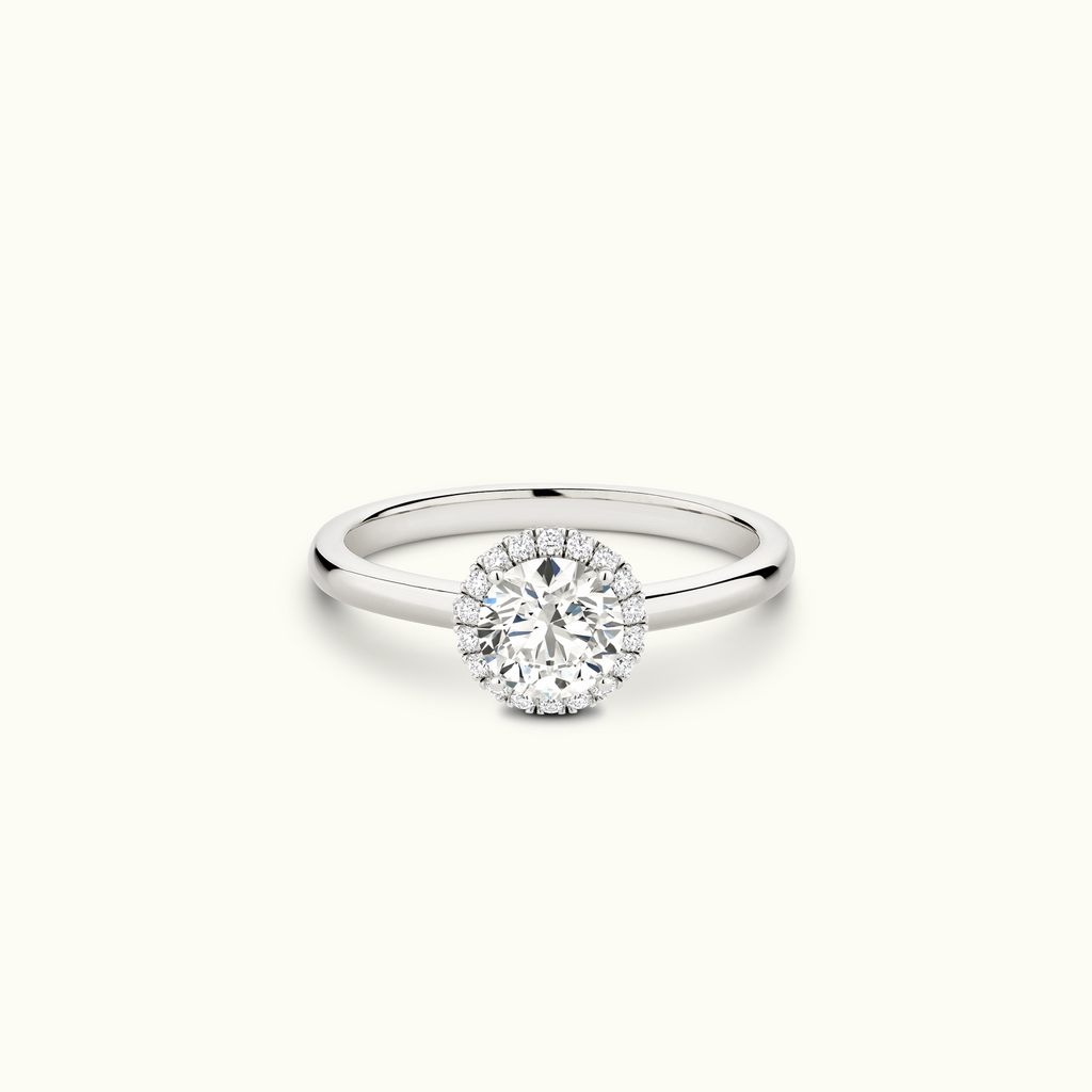 Jewellers District's Cathedral-Setting Diamond Halo Engagement Ring in 14k White Gold, Round