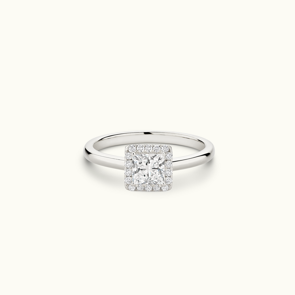 Jewellers District's Cathedral-Setting Diamond Halo Engagement Ring in 14k White Gold, Princess