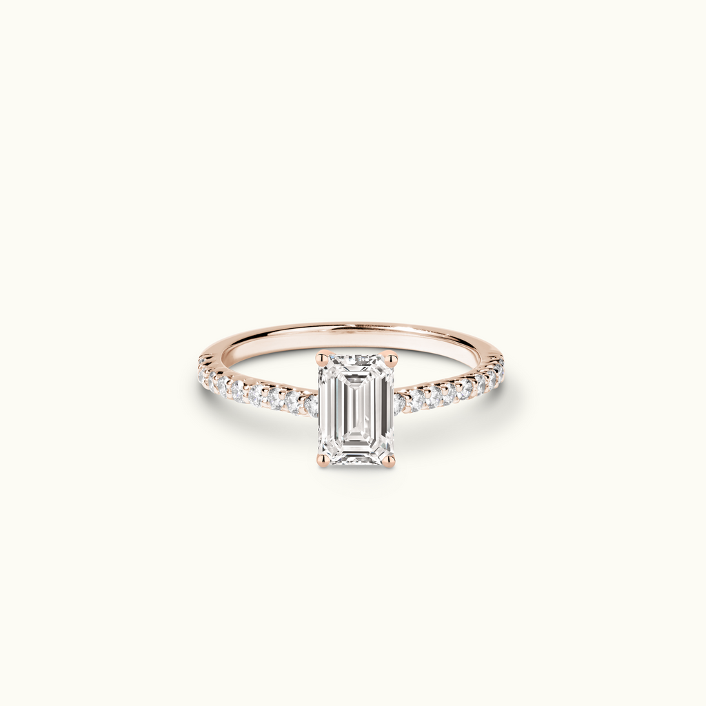 Jewellers District's Cathedral-Setting Diamond Engagement Ring with Diamond Prongs in 14k Rose Gold, Emerald