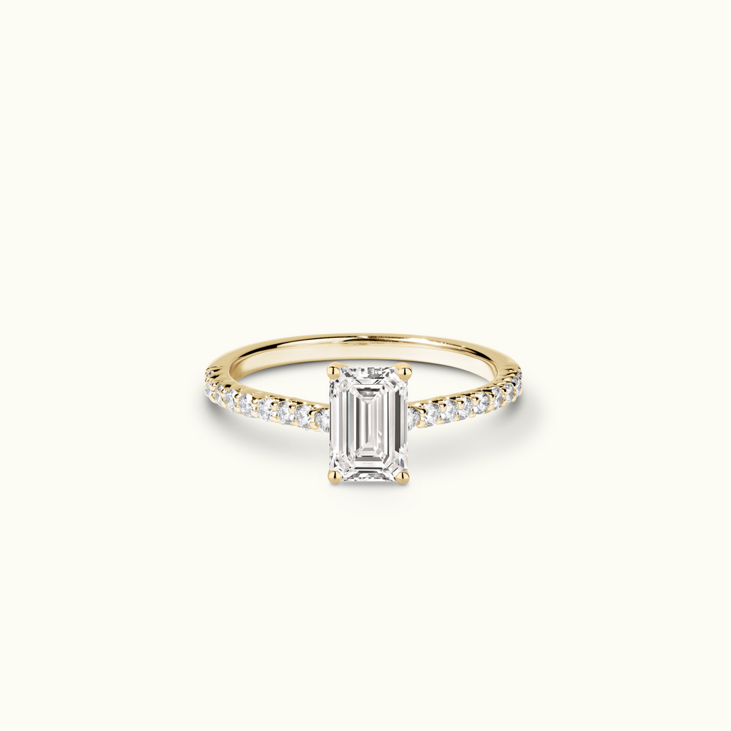 Jewellers District's Cathedral-Setting Diamond Engagement Ring with Diamond Prongs in 14k Yellow Gold, Emerald