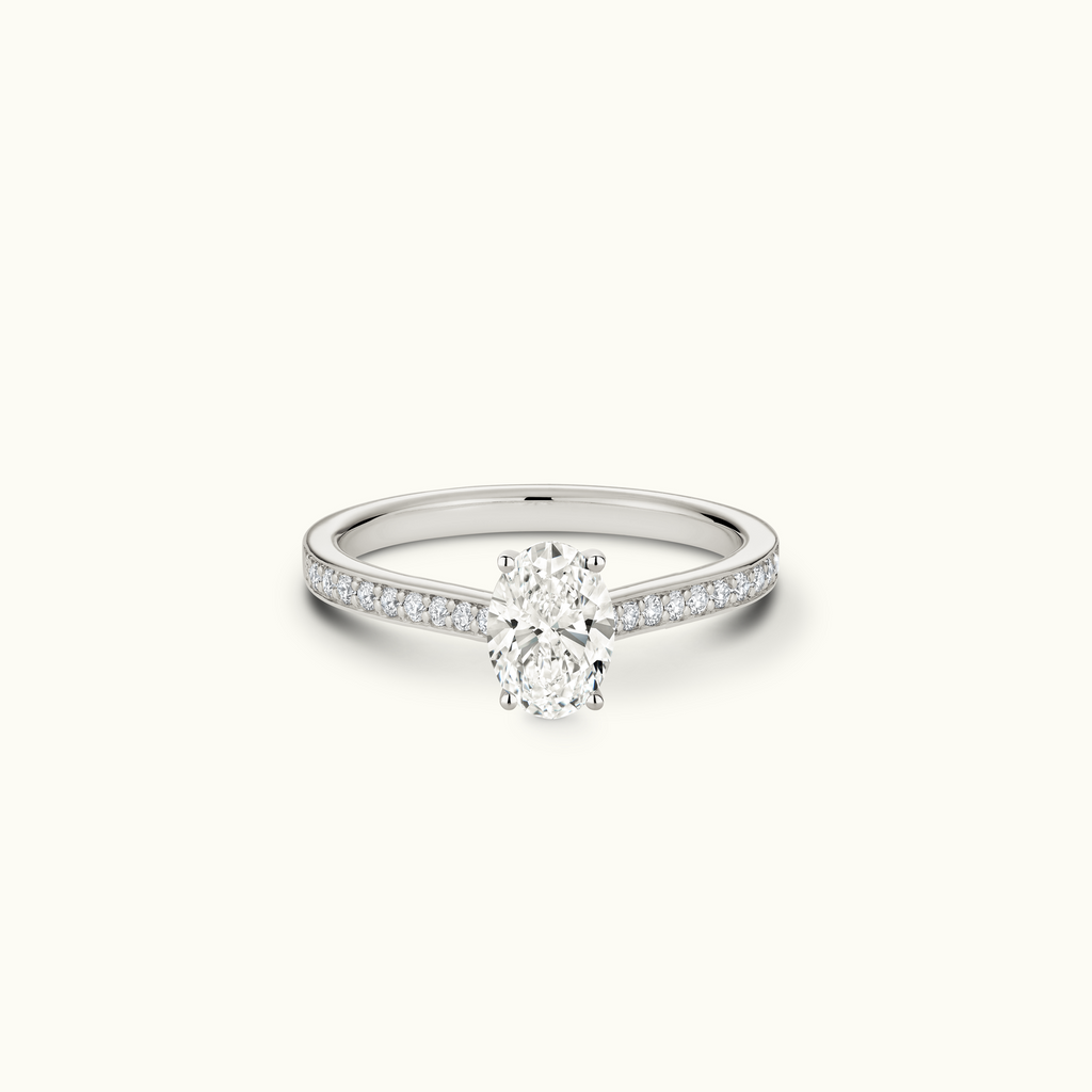 Jewellers District's Diamond Engagement Ring with Bright-Cut Pavé in 14k White Gold, Oval