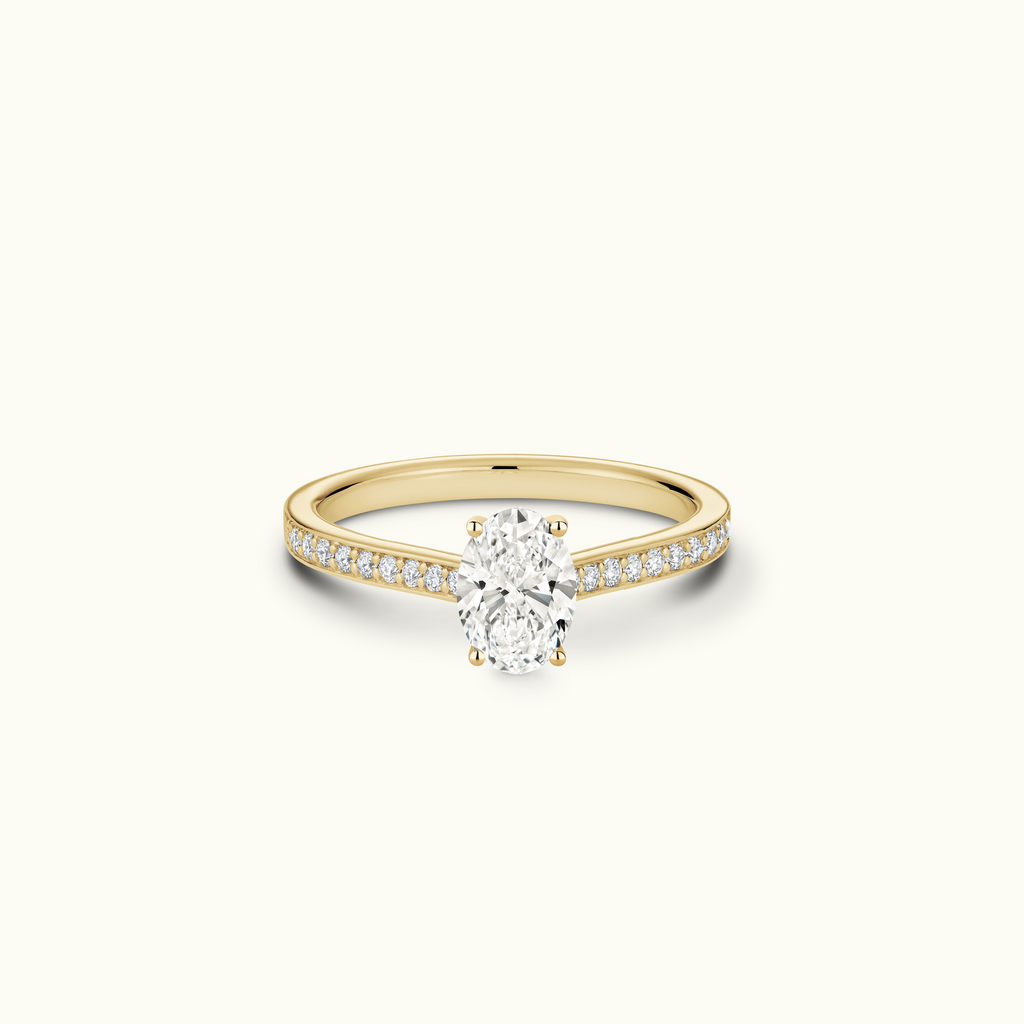 Jewellers District's Diamond Engagement Ring with Bright-Cut Pavé in 14k Yellow Gold, Oval