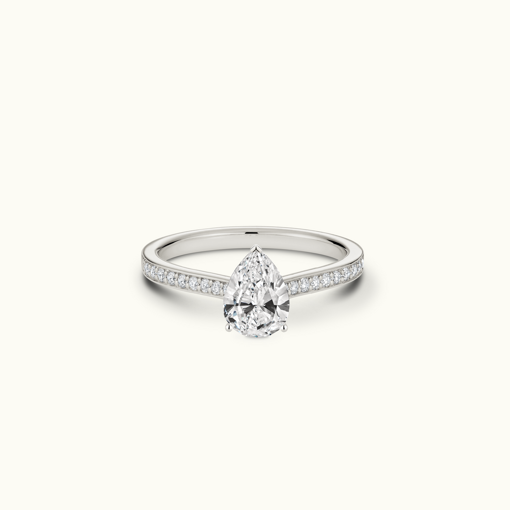 Jewellers District's Diamond Engagement Ring with Bright-Cut Pavé in 14k White Gold, Pear