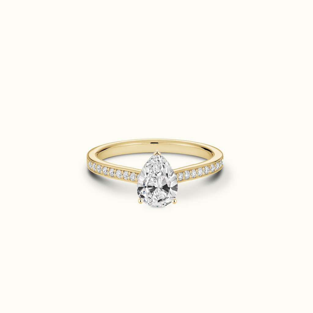 Jewellers District's Diamond Engagement Ring with Bright-Cut Pavé in 14k Yellow Gold, Pear