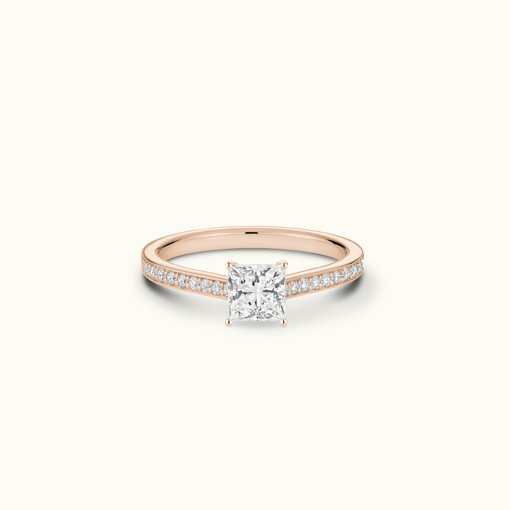 Jewellers District's Diamond Engagement Ring with Bright-Cut Pavé in 14k Rose Gold, Princess