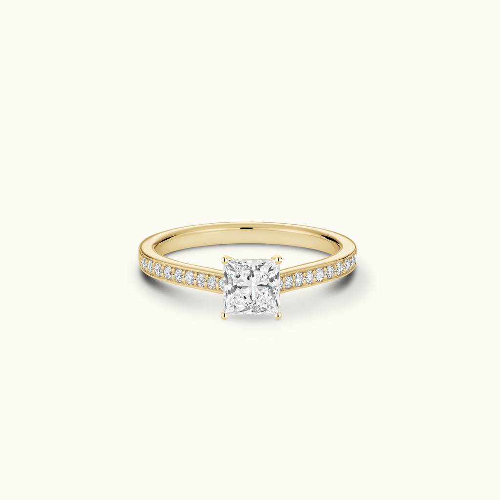 Jewellers District's Diamond Engagement Ring with Bright-Cut Pavé in 14k Yellow Gold, Princess