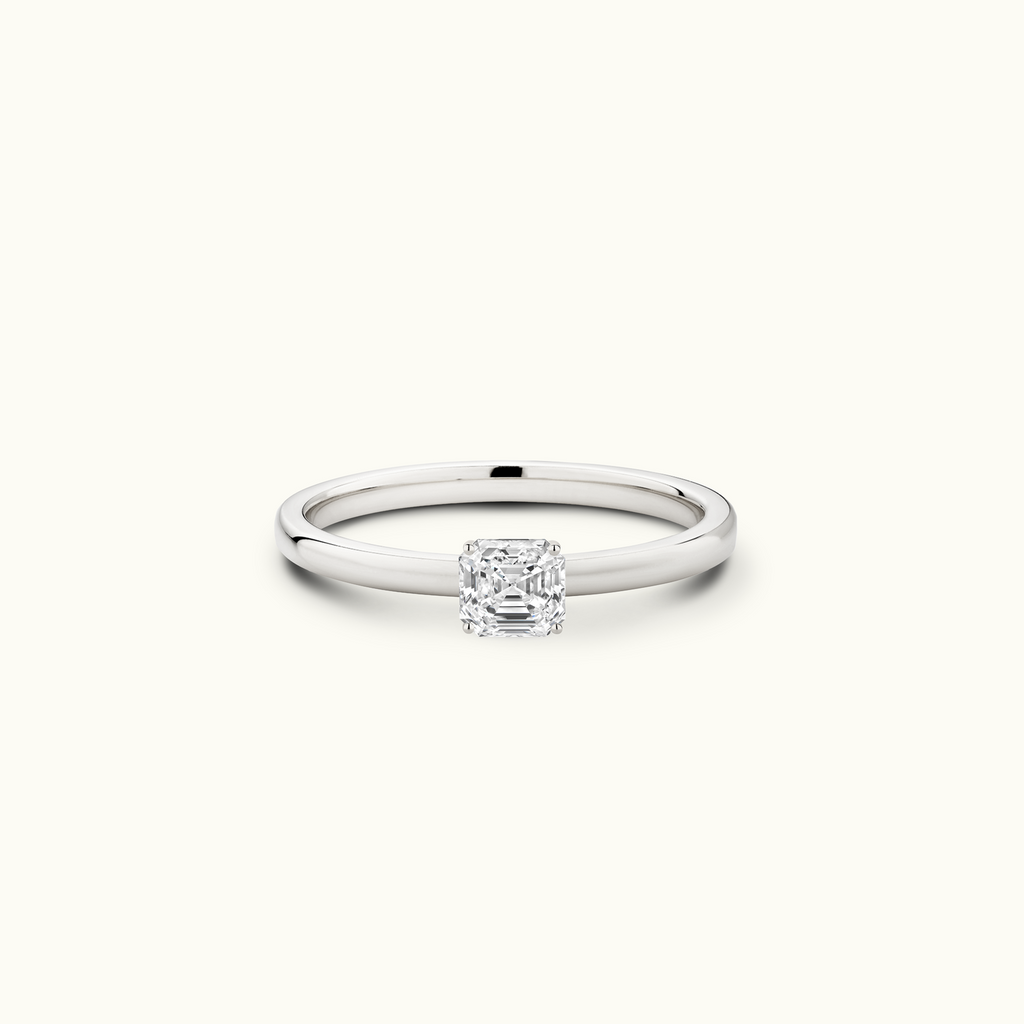 Jewellers District's Diamond Engagement Ring with Signature Knot-Basket and Accent Diamonds in 14k White Gold, Asscher