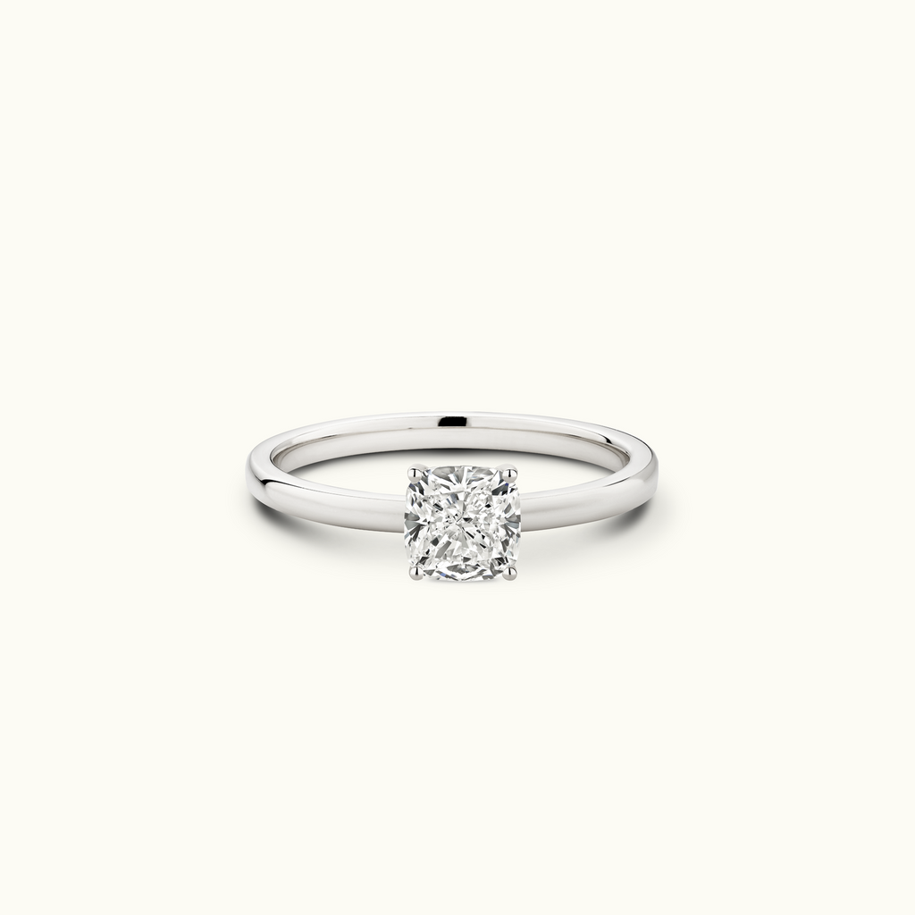 Jewellers District's Diamond Engagement Ring with Signature Knot-Basket and Accent Diamonds in 14k White Gold, Cushion