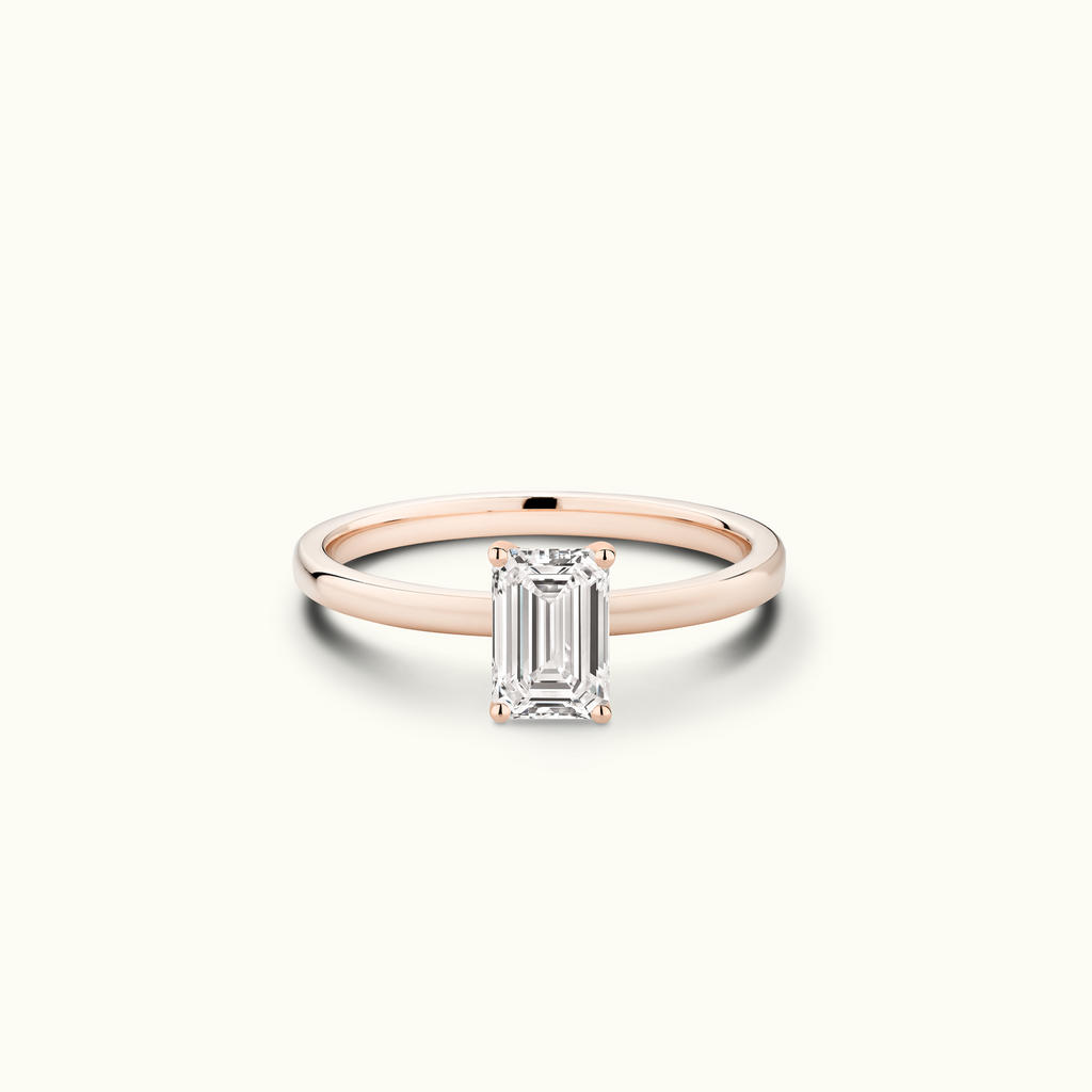 Jewellers District's Diamond Engagement Ring with Signature Knot-Basket and Accent Diamonds in 14k Rose Gold, Emerald