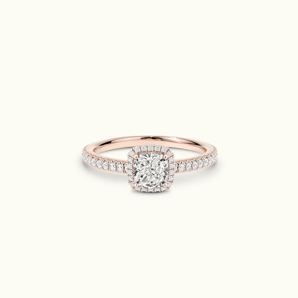 Jewellers District's Cushion Halo Diamond Engagement Ring in 14k Rose Gold, Cushion