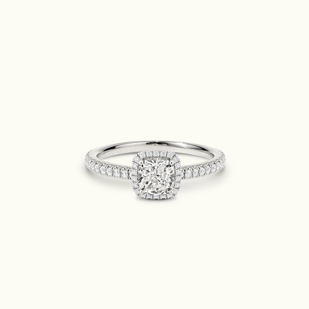 Jewellers District's Cushion Halo Diamond Engagement Ring in 14k White Gold, Cushion