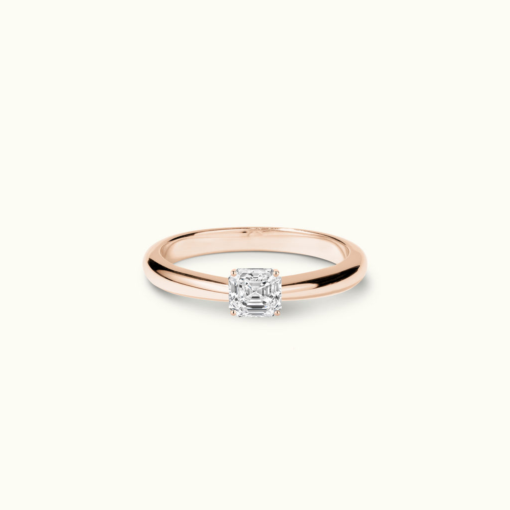 Jewellers District's Diamond Engagement Ring with Tapered Band in 14k Rose Gold, Asscher