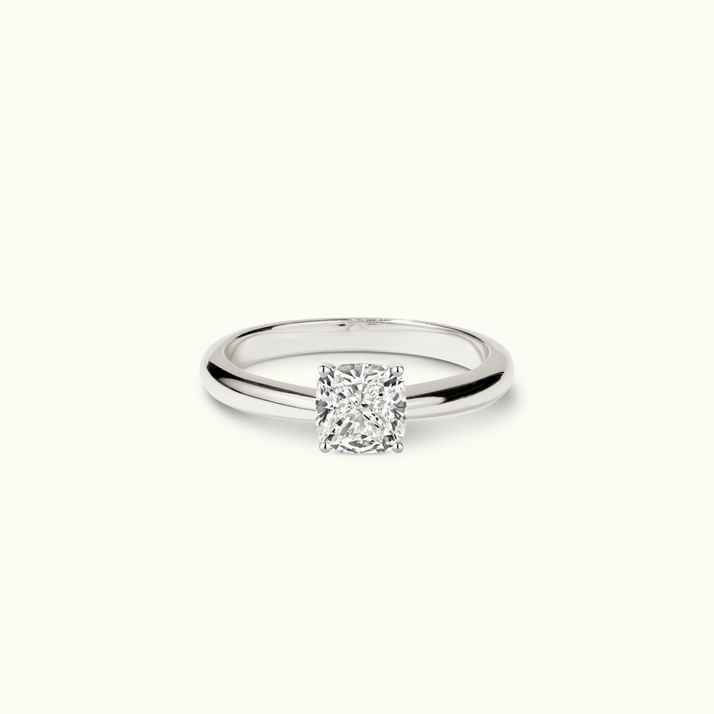 Jewellers District's Diamond Engagement Ring with Tapered Band in 14k White Gold, Cushion