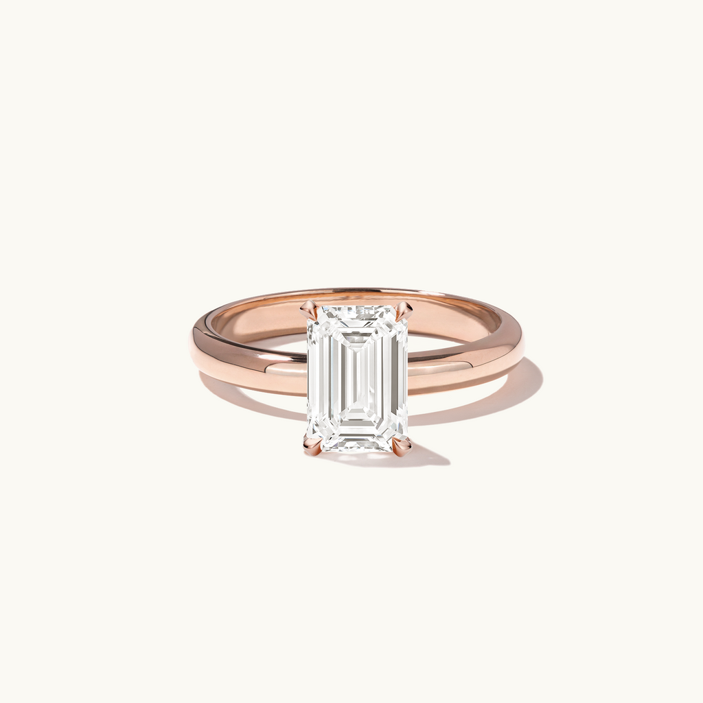 Jewellers District's Diamond Engagement Ring with Thick Band in 14k Rose Gold, Emerald