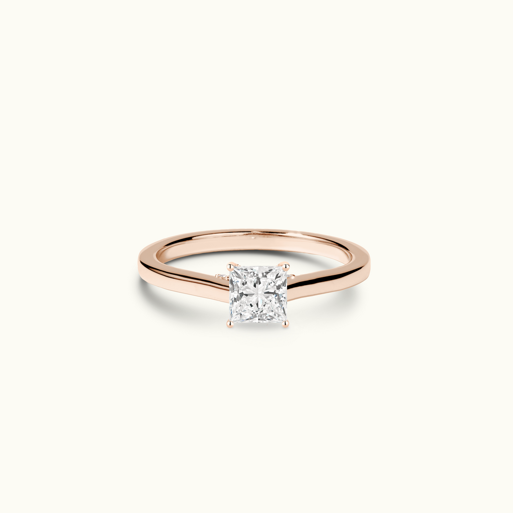 Jewellers District's Six-Prong Diamond Engagement Ring with Diamond Bridge in 14k Rose Gold, Princess