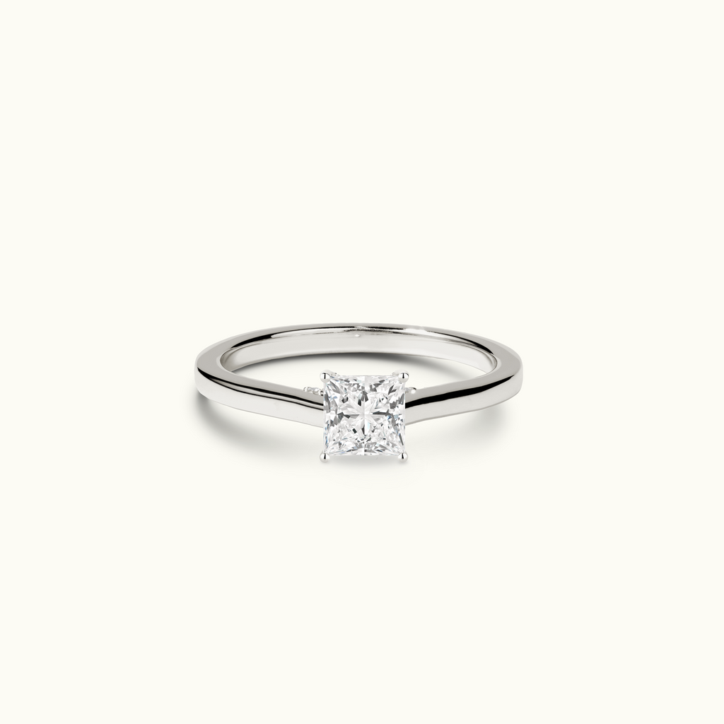 Jewellers District's Six-Prong Diamond Engagement Ring with Diamond Bridge in 14k White Gold, Princess