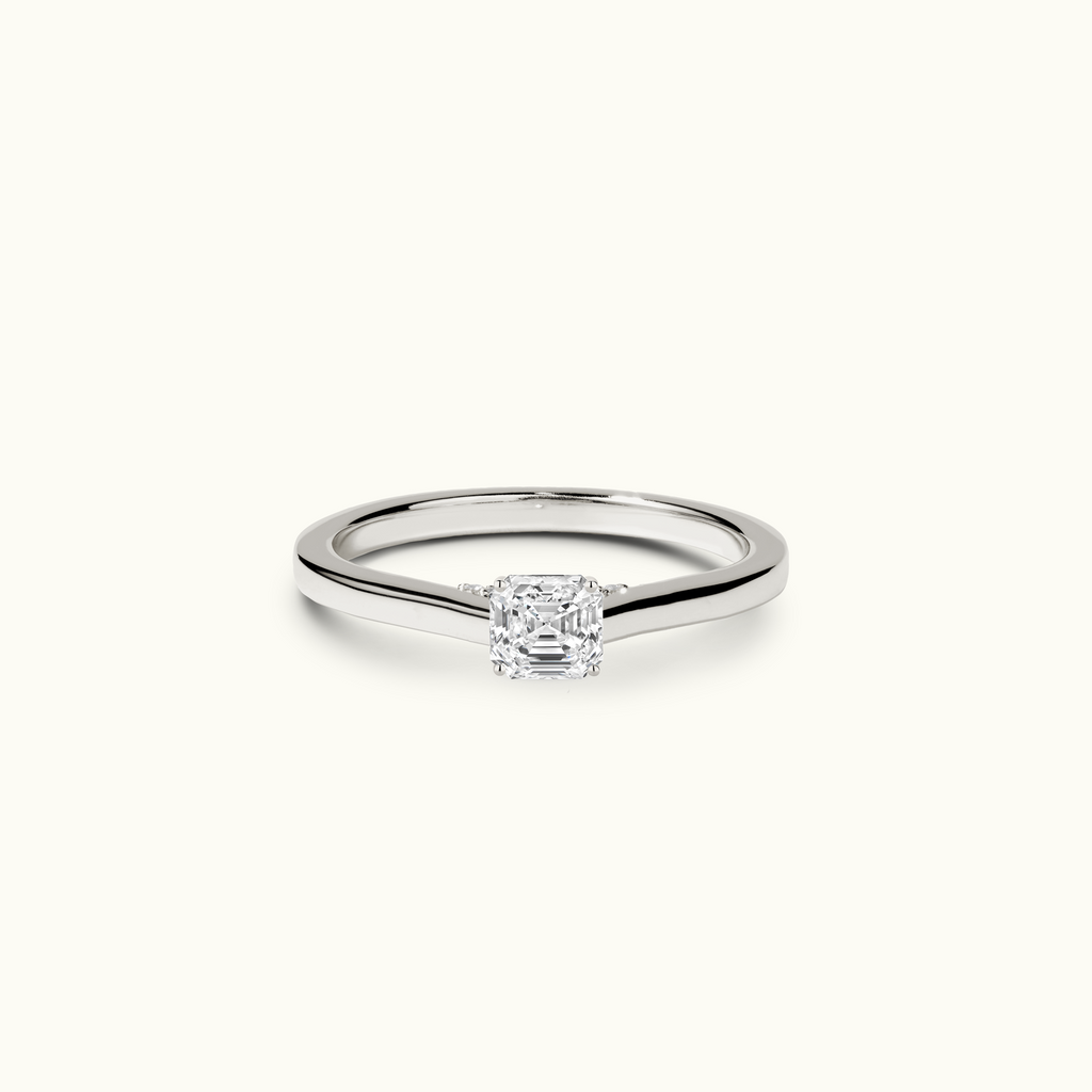 Jewellers District's Six-Prong Diamond Engagement Ring with Diamond Bridge in 14k White Gold, Asscher