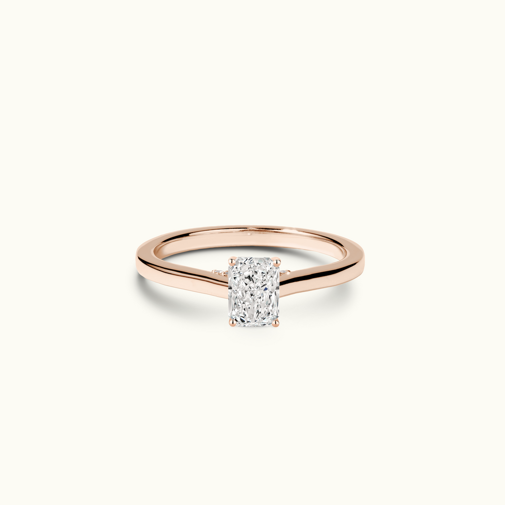 Jewellers District's Six-Prong Diamond Engagement Ring with Diamond Bridge in 14k Rose Gold, Radiant