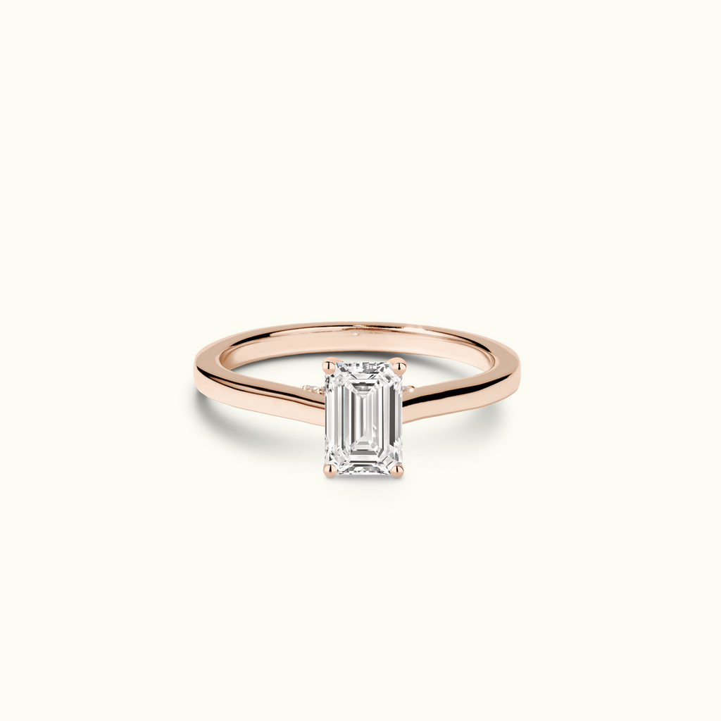 Jewellers District's Six-Prong Diamond Engagement Ring with Diamond Bridge in 14k Rose Gold, Emerald