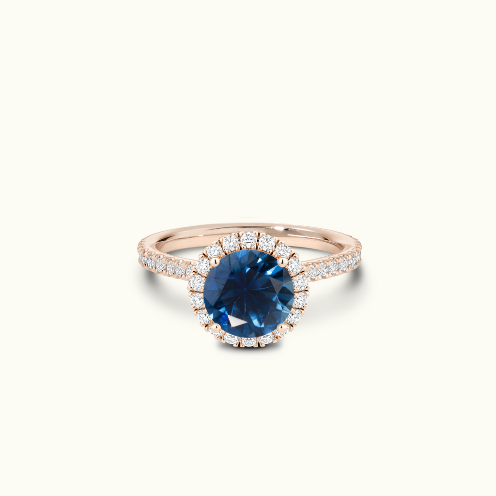 Jewellers District's Cathedral-Setting Royal Sapphire Halo Engagement Ring with Diamond Band in 14k Rose Gold, Asscher #3