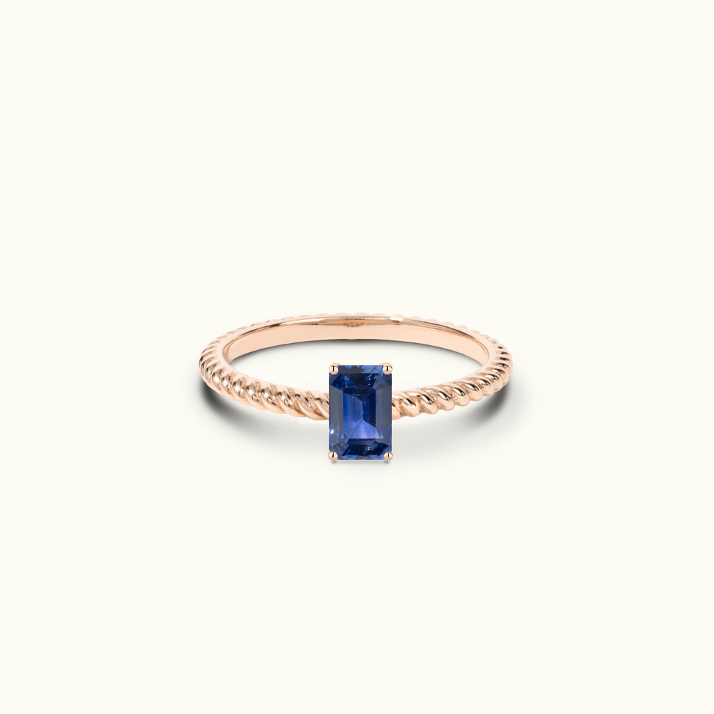 Jewellers District's Twist Royal Sapphire Engagement Ring in 14k Rose Gold, Emerald