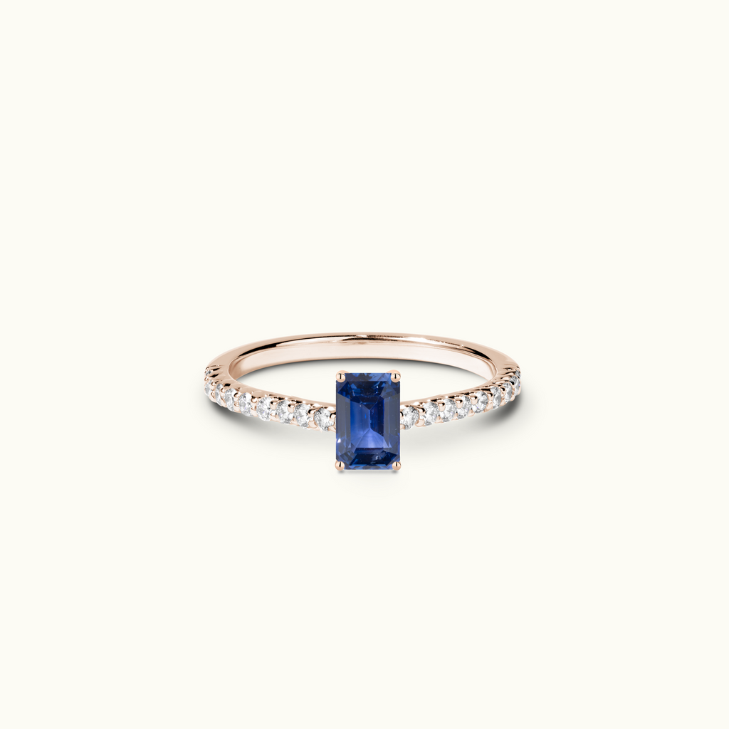 Jewellers District's Twist Cathedral-Setting Royal Sapphire Engagement Ring in 14k Rose Gold, Emerald