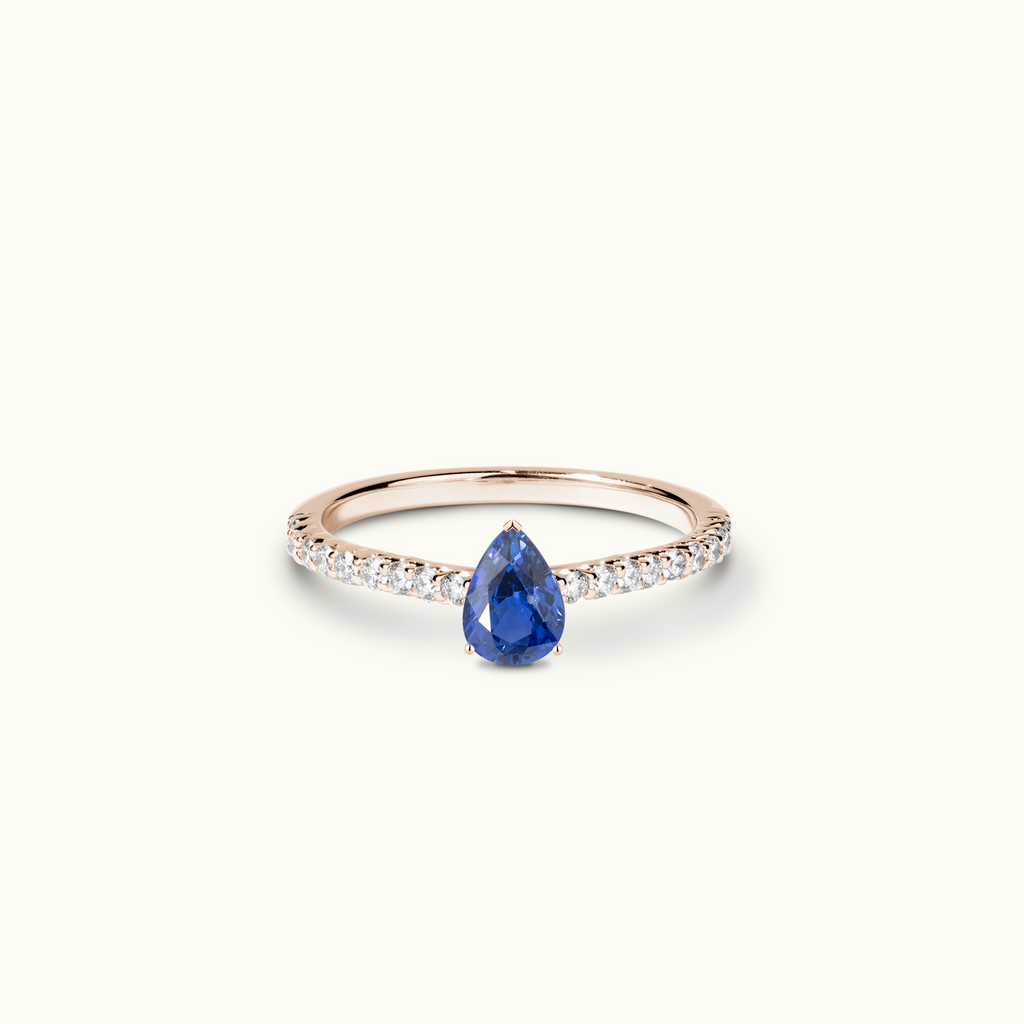 Jewellers District's Twist Cathedral-Setting Royal Sapphire Engagement Ring in 14k Rose Gold, Pear