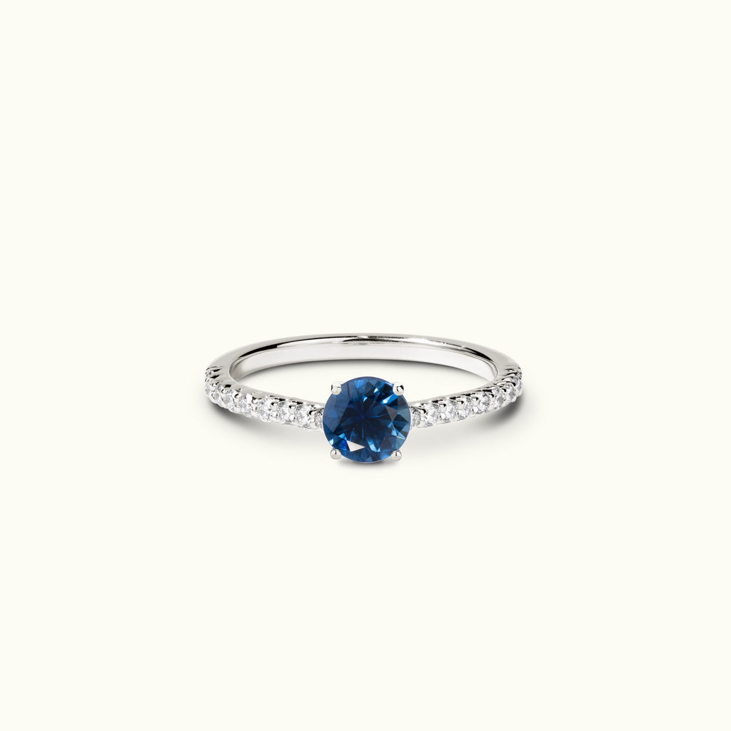 Jewellers District's Twist Cathedral-Setting Royal Sapphire Engagement Ring in 14k White Gold, Round