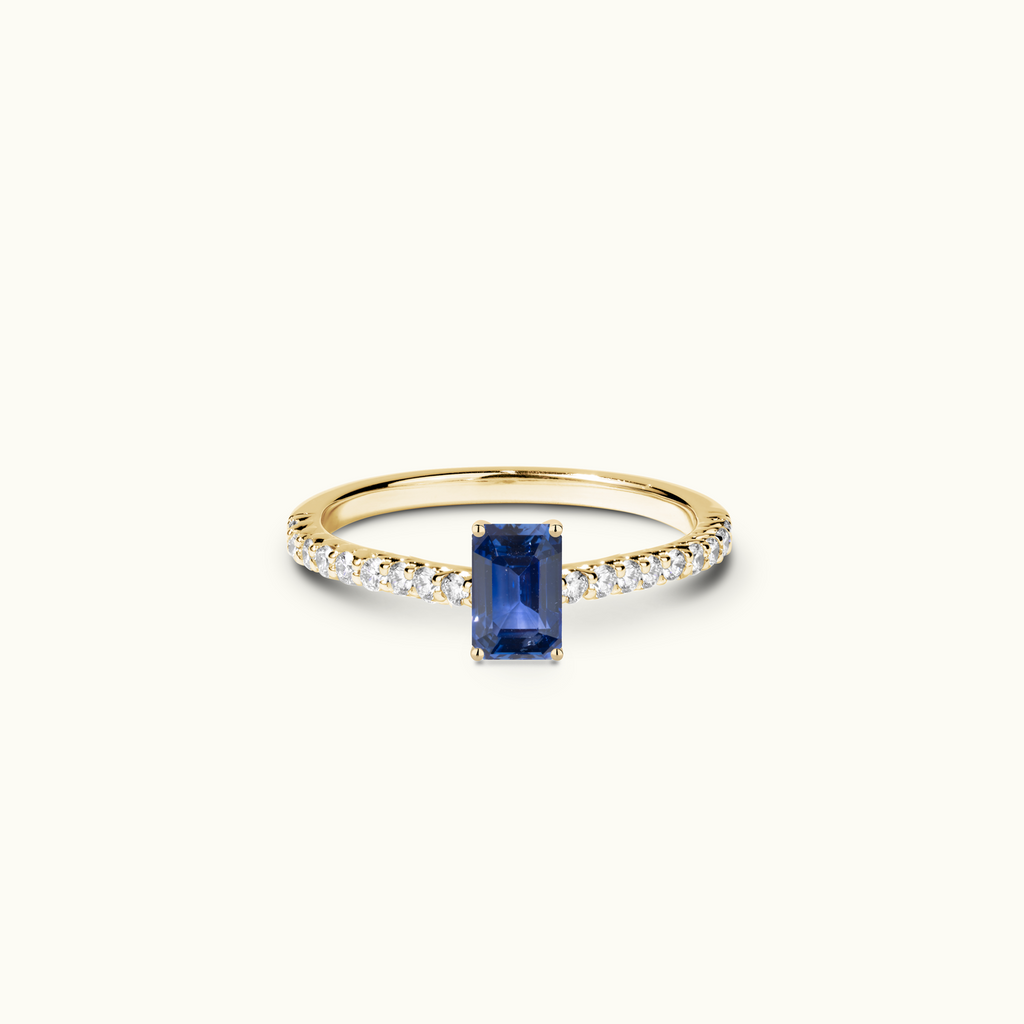 Jewellers District's Twist Cathedral-Setting Royal Sapphire Engagement Ring in 14k Yellow Gold, Emerald