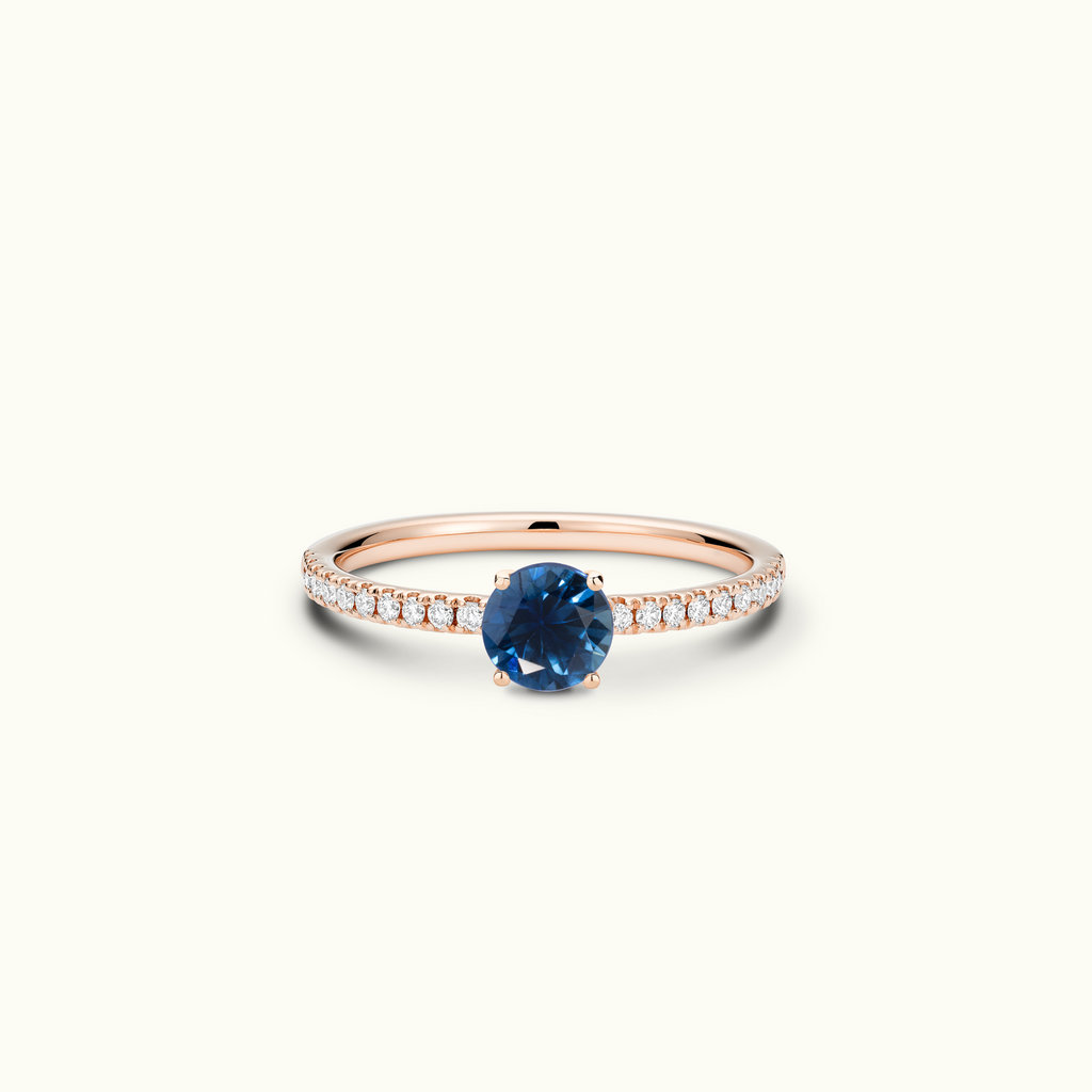 Jewellers District's Royal Sapphire Engagement Ring with Signature Knot-Basket and Diamond Band in 14k Rose Gold, Round