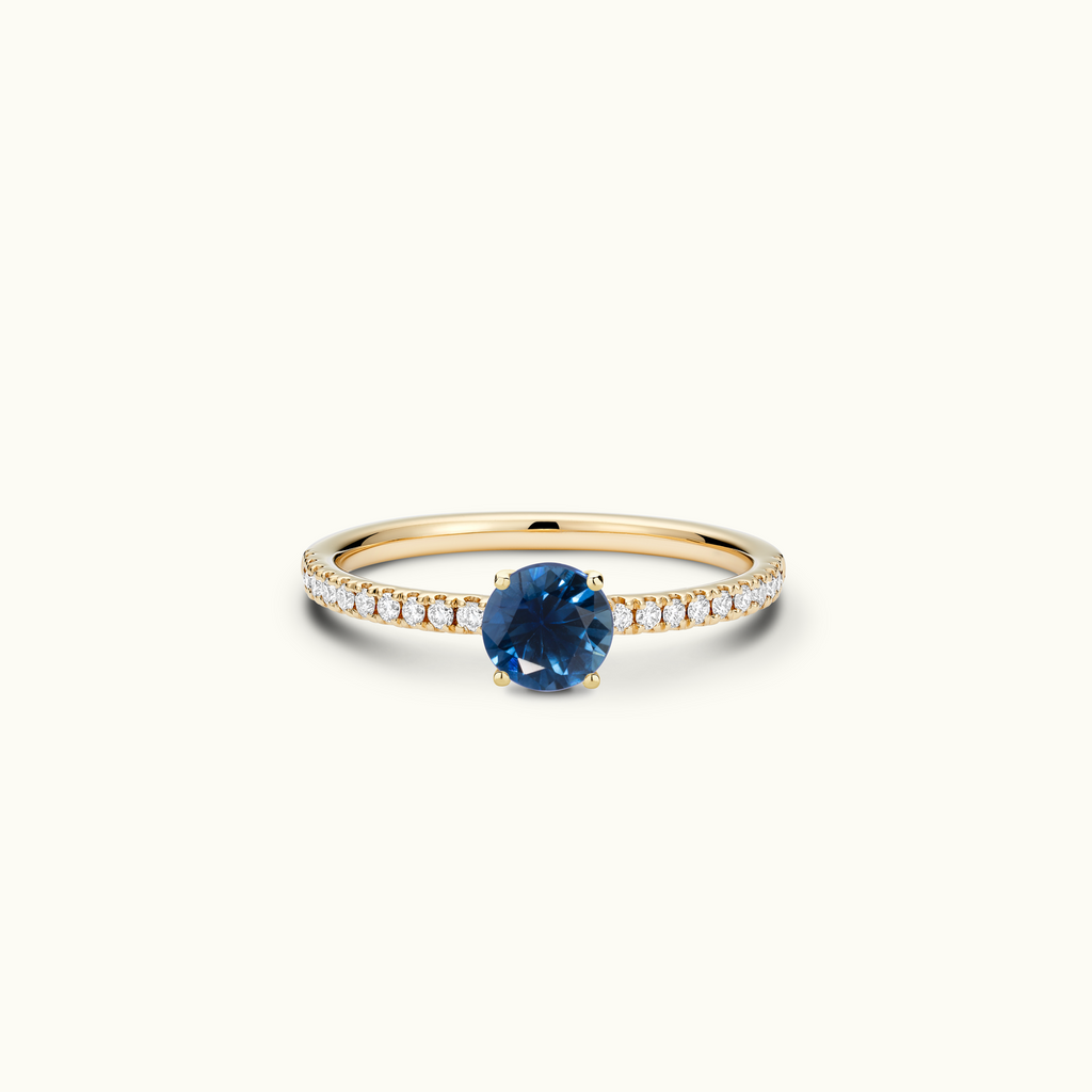 Jewellers District's Royal Sapphire Engagement Ring with Signature Knot-Basket and Diamond Band in 14k Yellow Gold, Round