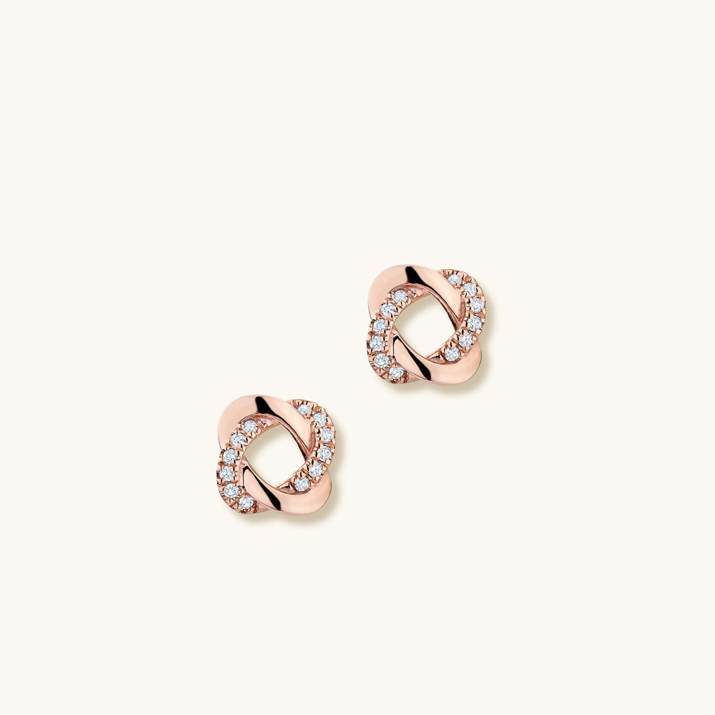 Face view of Jewellers District's Twisted Diamond Pavé Studs in 14k Rose Gold