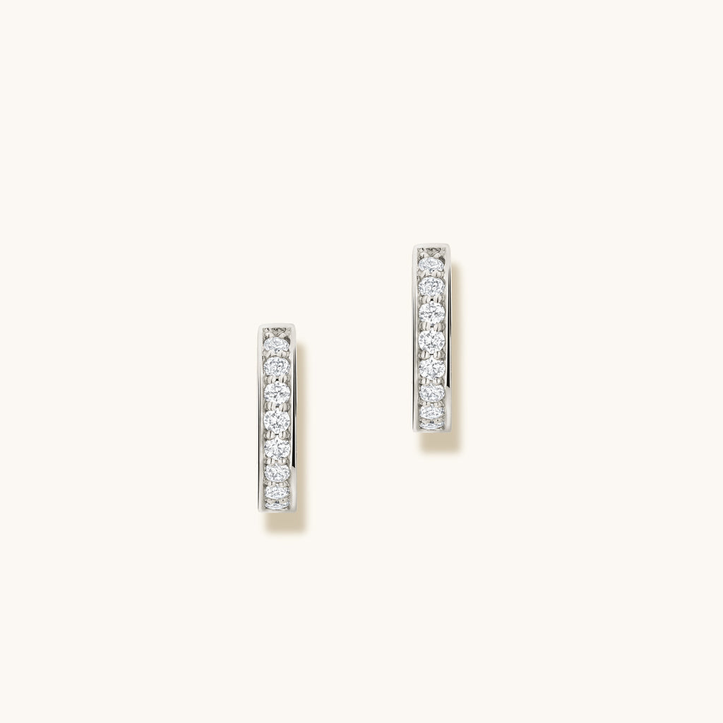 Face view of Jewellers District's Diamond Hoop Earrings with Bright-Cut Setting in 14k White Gold #2