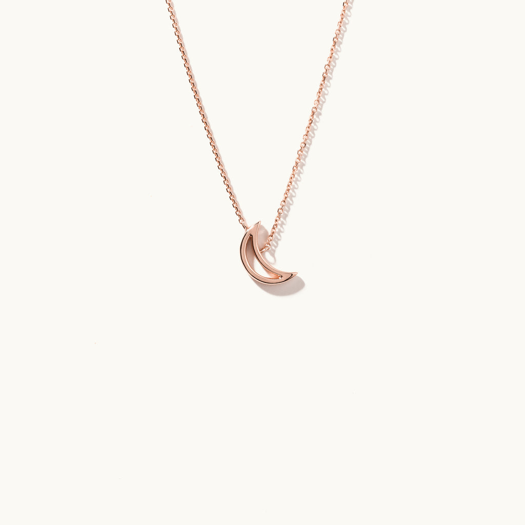 Face view of Jewellers District's Gold Moon Pendant Necklace in 14k Rose Gold