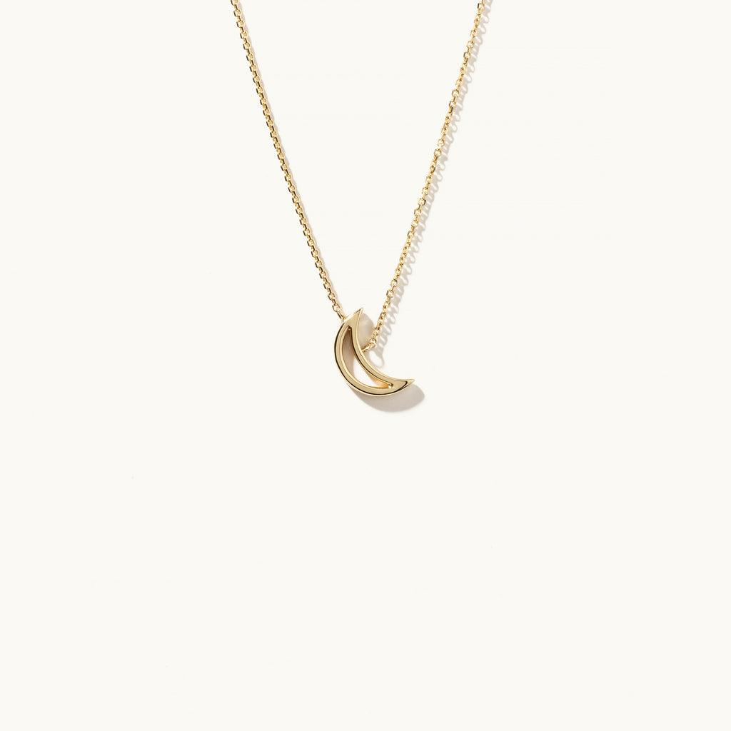 Face view of Jewellers District's Gold Moon Pendant Necklace in 14k Yellow Gold