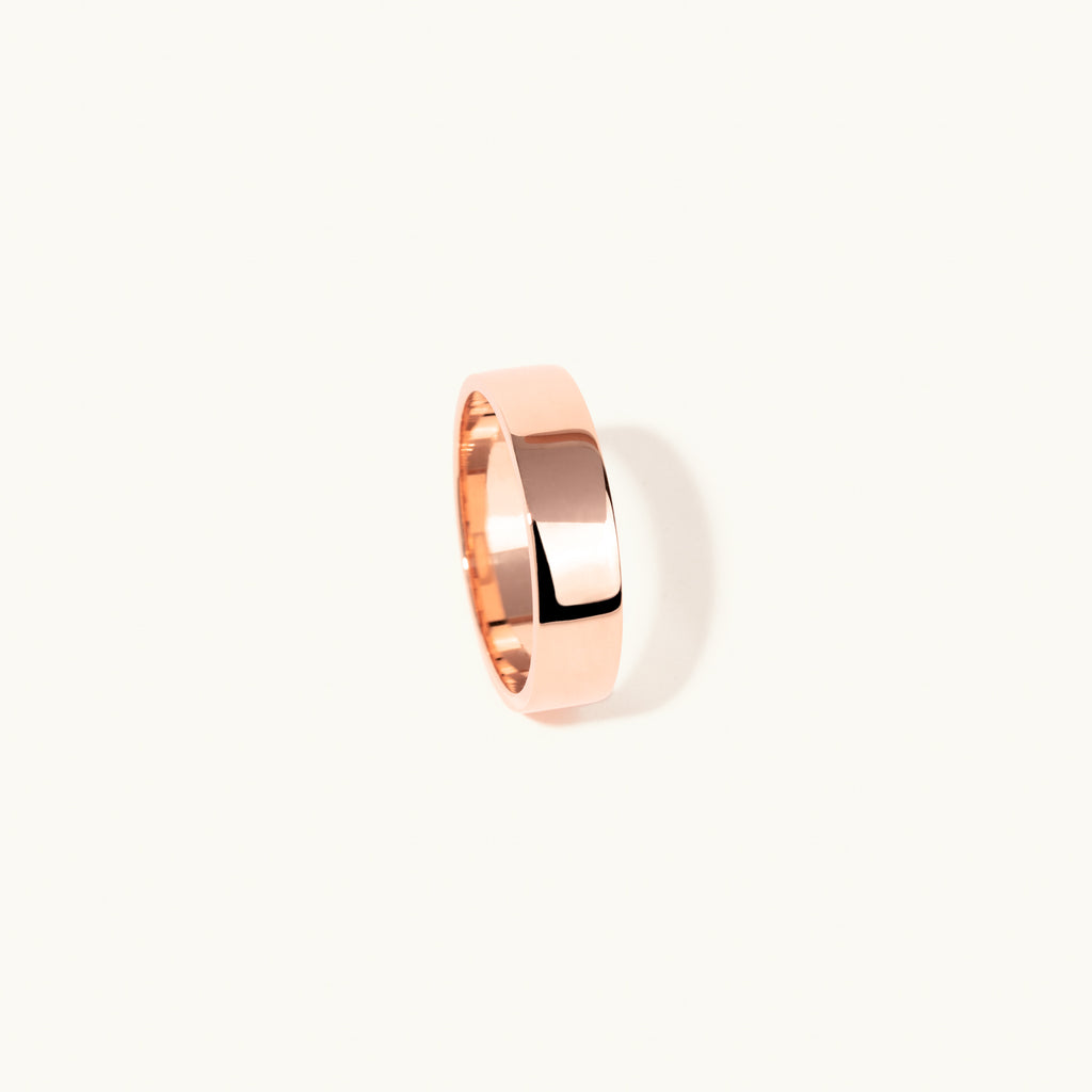 Standing view of Jewellers District's Flat Wedding Ring in 14k Rose Gold, Band: 5mm