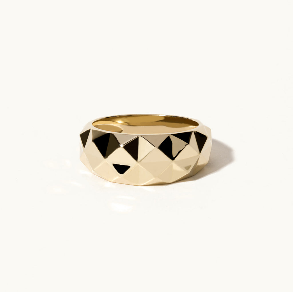 Jewellers District's Faceted Gold Bombe Ring in 14k Yellow Gold