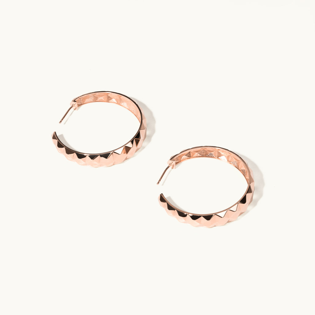 Jewellers District's Thick Faceted Gold Hoop Earrings in 14k Rose Gold #2