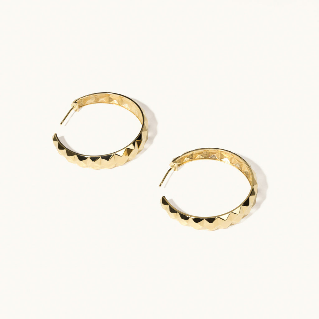 Jewellers District's Thick Faceted Gold Hoop Earrings in 14k Yellow Gold #2