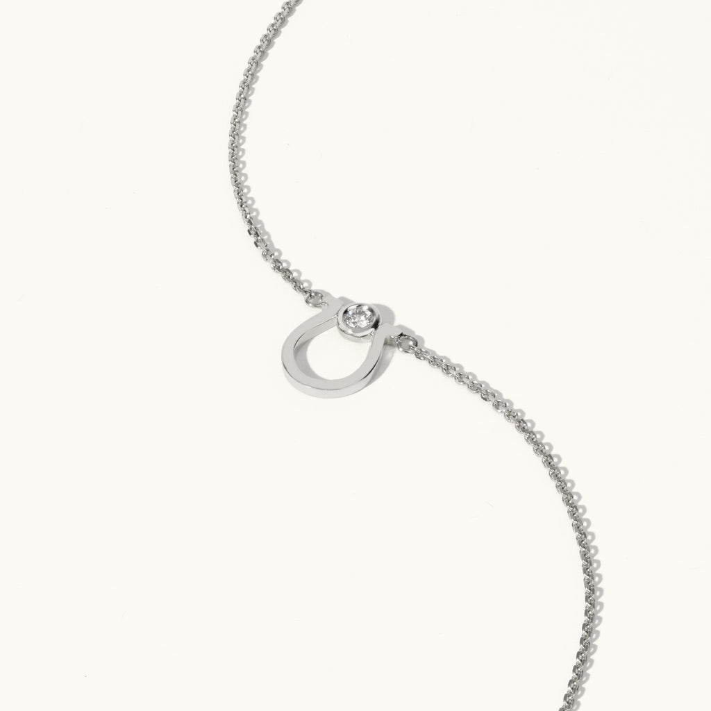 Jewellers District's Horseshoe Pendant Necklace with Accent Diamond in 14k White Gold #2