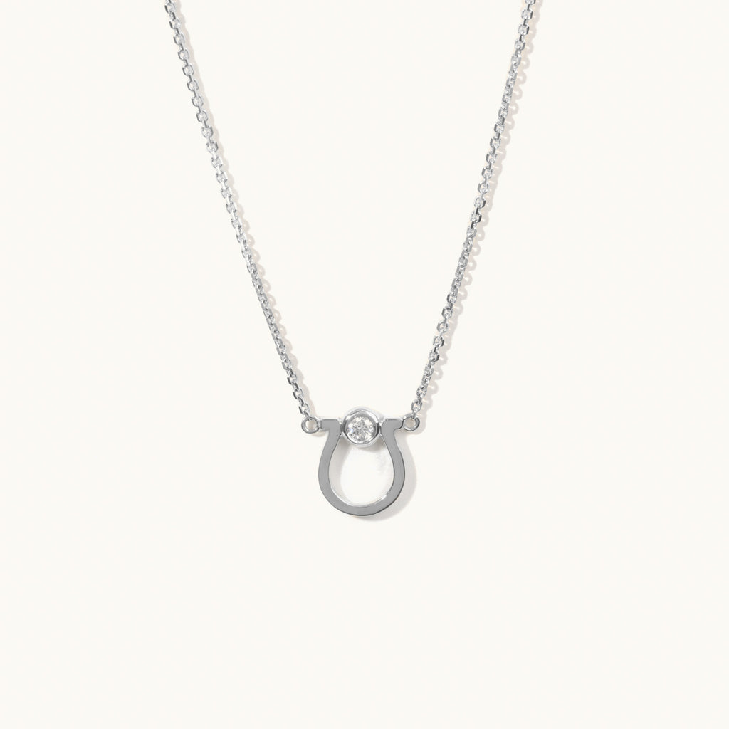 Jewellers District's Horseshoe Pendant Necklace with Accent Diamond in 10k White Gold