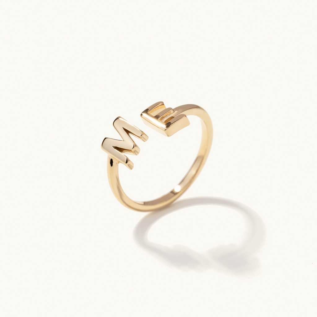 Standing view of Jewellers District's Initials Gold Ring in 14k Yellow Gold