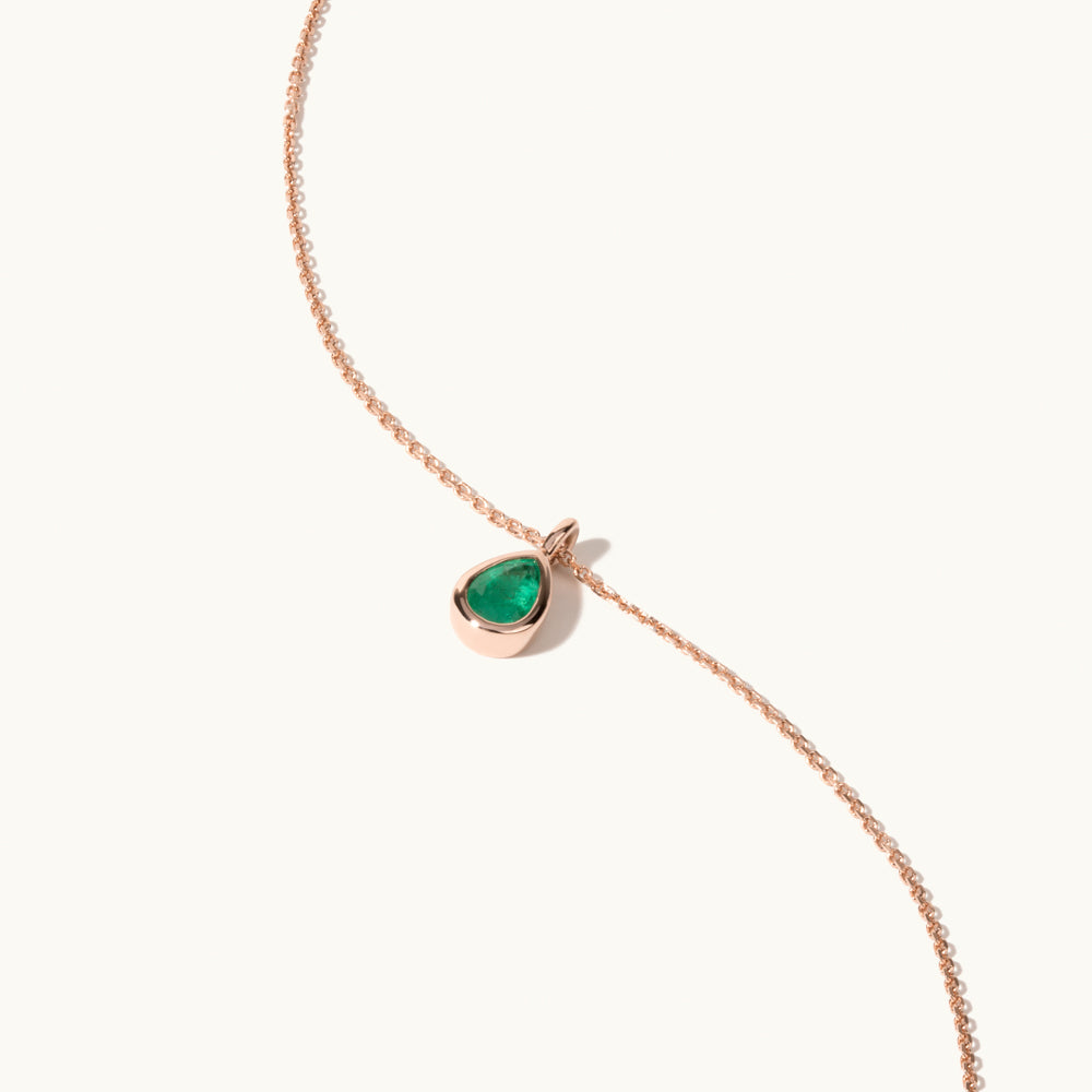 Jewellers District's Bezel Set Pear-Cut Emerald Pendant Necklace in 14k Rose Gold