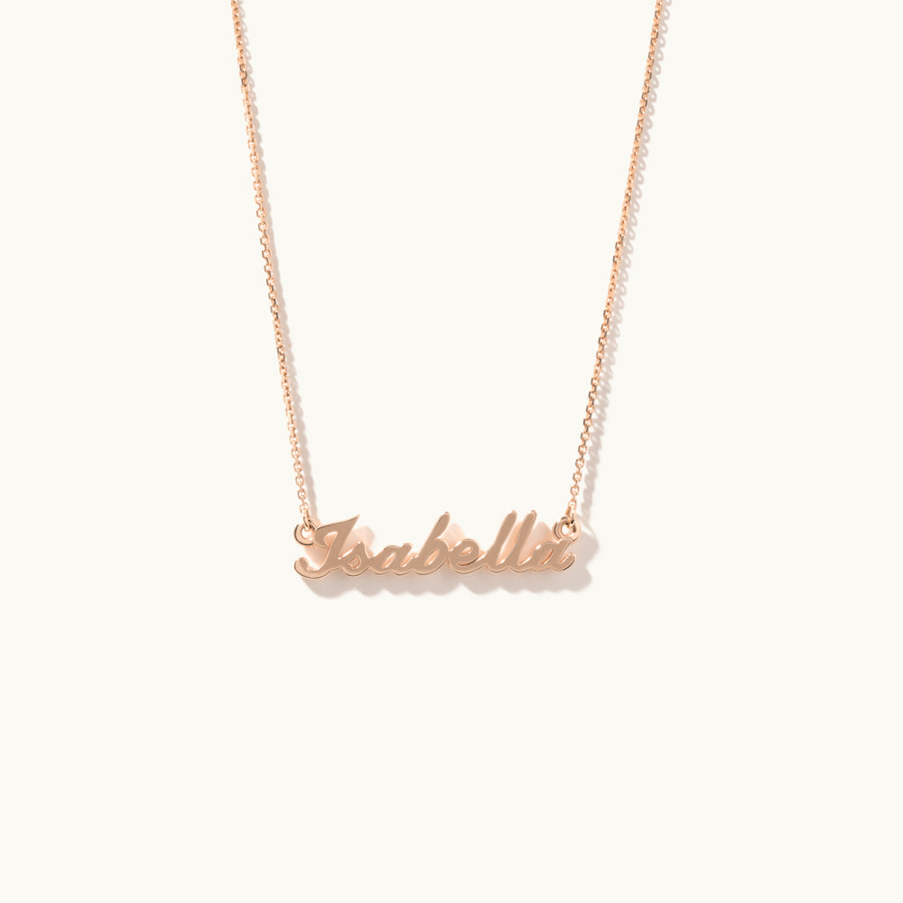 Face view of Jewellers District's Personalizable Gold Name Necklace in 14k Rose Gold