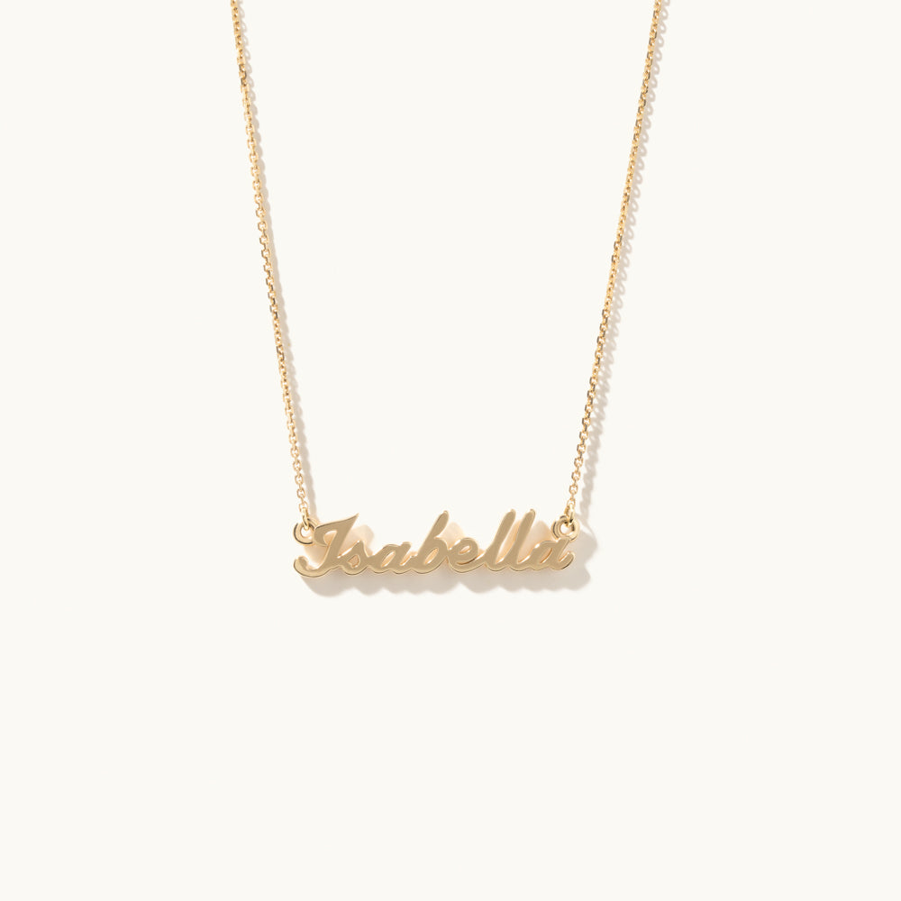 Face view of Jewellers District's Personalizable Gold Name Necklace in 14k Yellow Gold