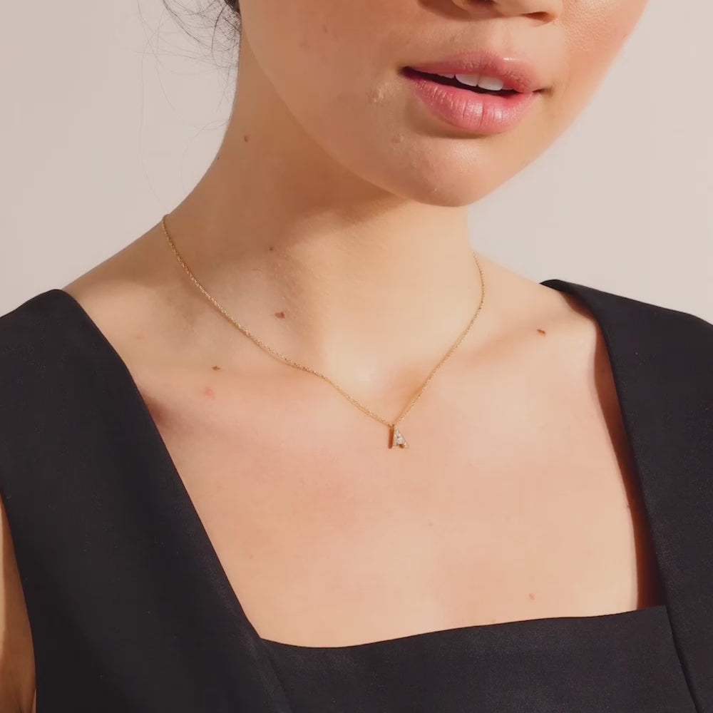 Video showcasing Jewellers District's Initial Diamond Pavé Necklace : A in 14k Yellow Gold